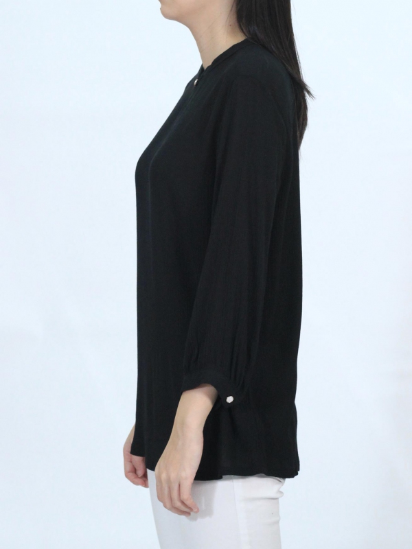 OLLIE MANDARIN COLLAR 3/4 SLEEVE BLOUSE IN BLACK - TOPS - WOMEN