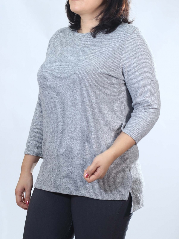 NELSY ROUND NECK 3/4 SLEEVE TOP IN MELANGE - TOPS - PLUS SIZE