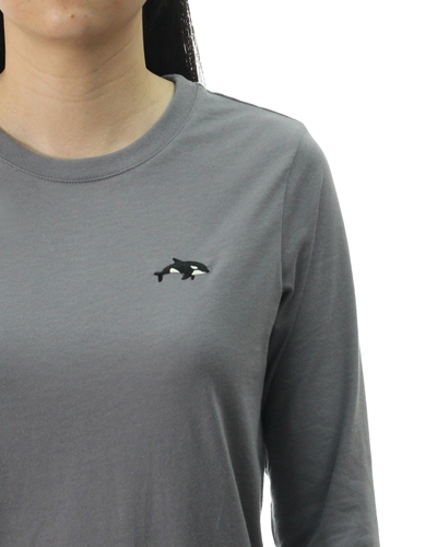 WOMEN WHALE EMBROIDERY LOGO TEE IN MID GREY