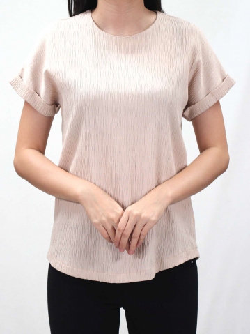 ASHLEY ROUND NECK FRENCH SLEEVE BLOUSE IN BEIGE