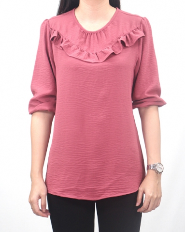 BRITNEY ROUND NECK 3/4 SLEEVE BLOUSE   IN RED