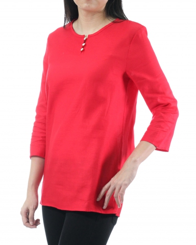 TINA ROUND NECK 3/4 SLEEVE BLOUSE IN RED