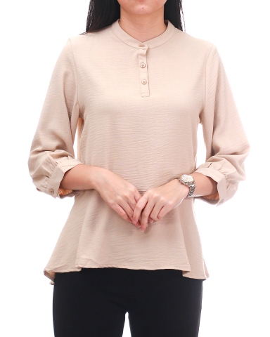 YVONNE STAND COLLARED 3/4 SLEEVE BLOUSE IN BEIGE