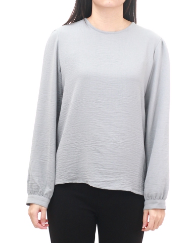 YVONNE ROUND NECK LONG SLEEVE BLOUSE IN MID GREY