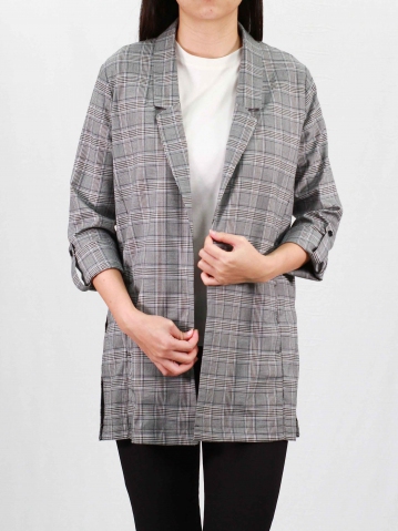 RAINE LONG SLEEVE CHECKED JACKET IN MID GREY