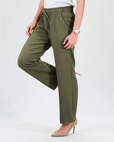 RAINE SOLID FLARED LONG PANTS IN DARK OLIVE