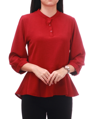 YVONNE STAND COLLARED 3/4 SLEEVE BLOUSE IN DARK RED
