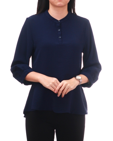 YVONNE STAND COLLARED 3/4 SLEEVE BLOUSE IN DARK NAVY