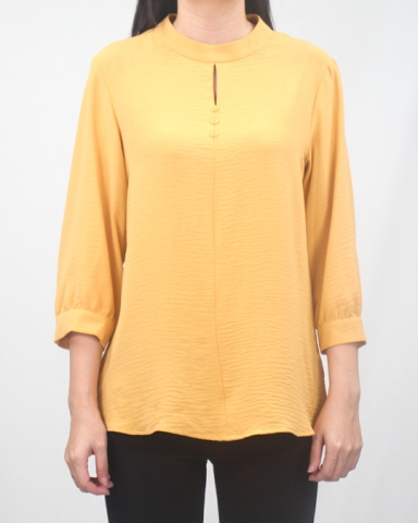 BRITNEY STAND COLLAR 3/4 SLEEVE BLOUSE   IN MUSTARD